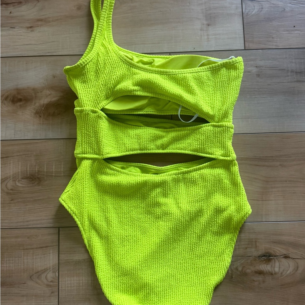 aerie Neon Yellow One-Shoulder Cutout One-Piece Swimsuit - Picture 8 of 8